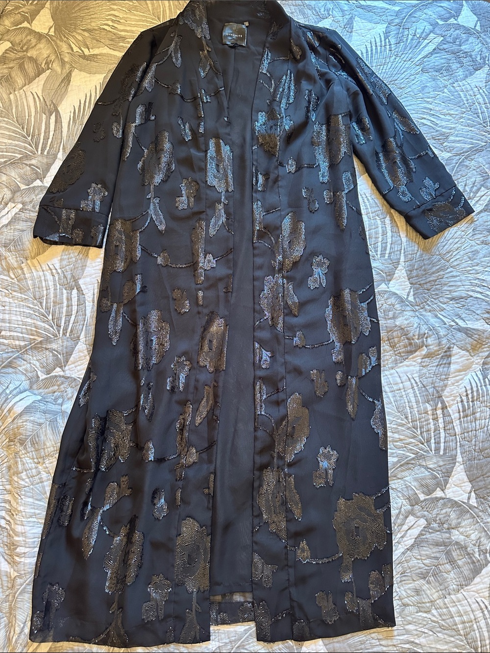 Dynamite Black Floral Metallic Long kimono Robe